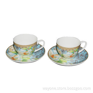 220CC Tea Cup and Saucer, Gift Box, White Flower, Elegant and Noble, Special for Russia Market
